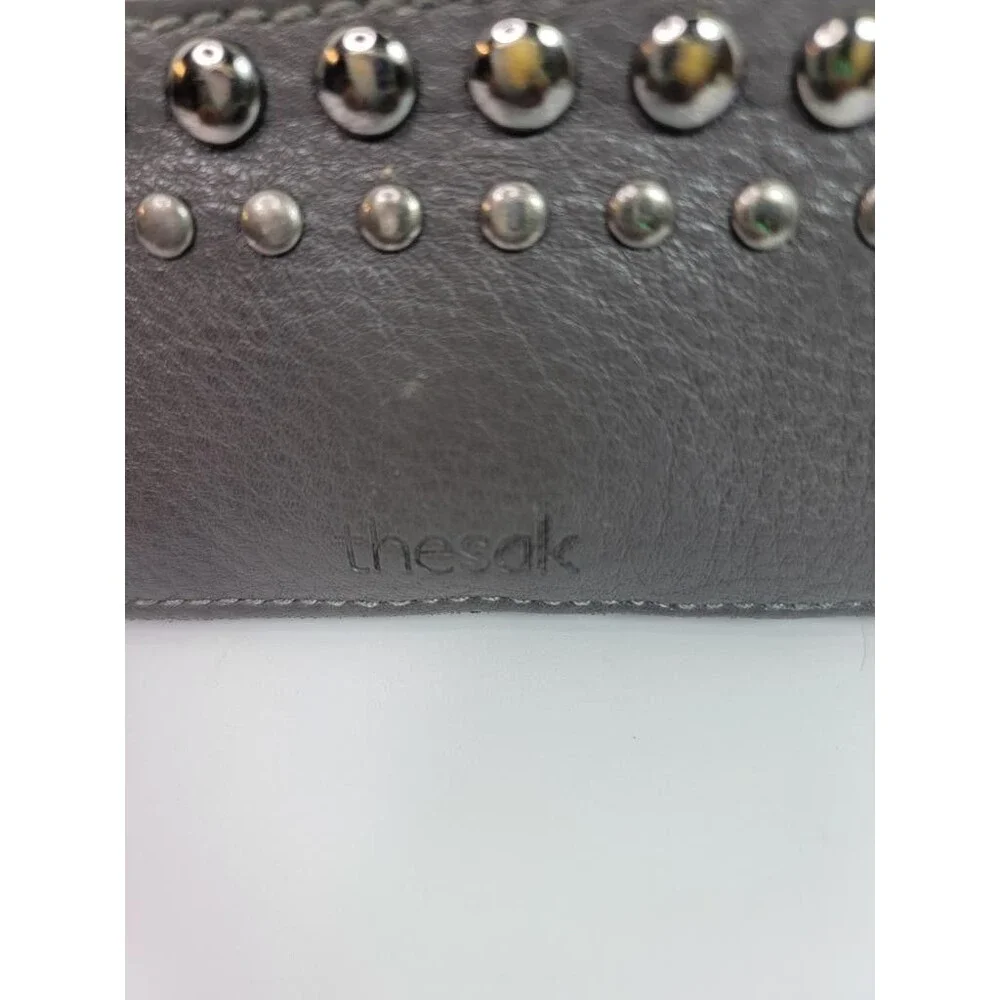 The Sak Gray Leather Studded Wallet Womens Zip Around Bifold Clutch Organizer